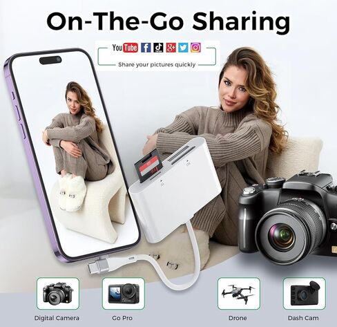 محول Memory Stick Pro Duo USB C/Lightning، قارئ بطاقات 4 في 2 SD/MicroSD/MS/xD لبطاقة Sony Cybershot SD، قارئ Memory Stick Pro Duo لأجهزة iPhone17/16/14/Macbook/iPad/PC/Laptop/Windows/Linux in Saudi Arabia