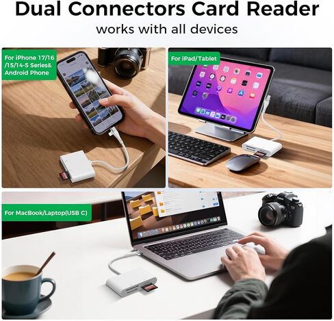 محول Memory Stick Pro Duo USB C/Lightning، قارئ بطاقات 4 في 2 SD/MicroSD/MS/xD لبطاقة Sony Cybershot SD، قارئ Memory Stick Pro Duo لأجهزة iPhone17/16/14/Macbook/iPad/PC/Laptop/Windows/Linux in Saudi Arabia