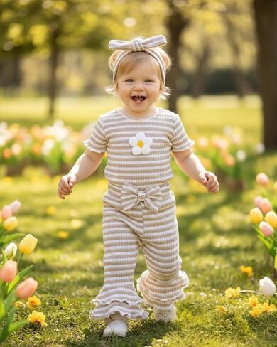 Renotemy Preemie الوليد طفلة ملابس الرضع قصيرة الأكمام رومبير ملابس الصيف هدايا للفتيات جرس قيعان فستان أطفال مع سروال داخلي in Saudi Arabia