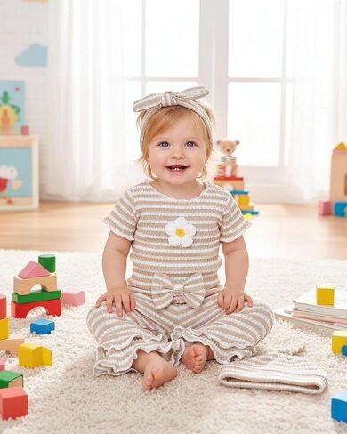 Renotemy Preemie الوليد طفلة ملابس الرضع قصيرة الأكمام رومبير ملابس الصيف هدايا للفتيات جرس قيعان فستان أطفال مع سروال داخلي in Saudi Arabia