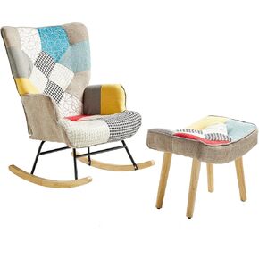 كرسي هزاز للحضانة، كرسي هزاز للأطفال الصغار مع مسند، كرسي مريح، لغرفة النوم وغرفة المعيشة والمساحات الصغيرة، كتان مرقع، ملون in Kuwait