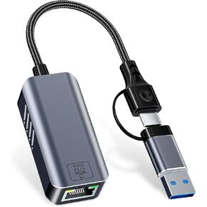 USB C to Ethernet Adapter 5 Gbps, USB-A & USB-C to RJ45 LAN 5000 Mbps Wired Network Converter, USB to Ethernet Adapter Compatible with Thunderbolt 4/5, MacBook, Windows, MacOS, Linux, iPhone 17/16/15 in Saudi Arabia