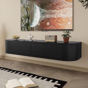Maggym 47" Wall-Mounted TV Stand with Side-Opening Storage, Modern Engineered Wood Floating Media Console with Drawers and Open Shelf in Saudi Arabia
