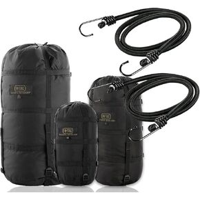 M-Tac Compression Stuff Sack + 24 Inch Bungee Cords (Set of 2) – Military Waterproof Compression Bag with Elastic Ropes and Durable Metal Hooks for Sleeping Bag, Travel, Camping, Hiking, Outdoor Gear in Saudi Arabia