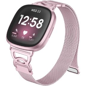 Ouwegaga DC-Shape Metal Band Compatible with Fitbit Versa 4 Bands/Versa 3/Sense/Sense 2 Bands for Women, Unique Slim Stainless Steel Milanese Mesh Loop Magnetic Strap Compatible with Fitbit Smartwatch in Kuwait