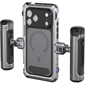طقم قفص فيديو مزدوج محمول من SmallRig Megatron لهاتف iPhone 17 Pro Max، مقبض تحكم لاسلكي، إطلاق سريع، مجموعة صناعة الأفلام والبث المباشر مع حافظة، مقابض قابلة للدوران، لوحة خلفية للعدسة-5584 in Saudi Arabia