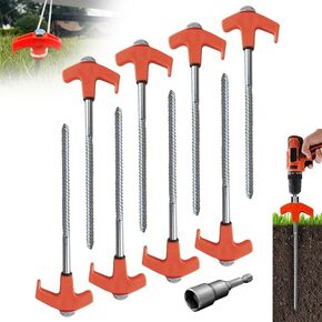 8" Screw in Tent Stakes - Ground Anchors Screw in, 2024 Upgraded Drillable Tent Stakes, Heavy Duty Metal Stake Ground Anchor Peg Threaded Tent Spikes with 1 Hex Head Driver in Saudi Arabia