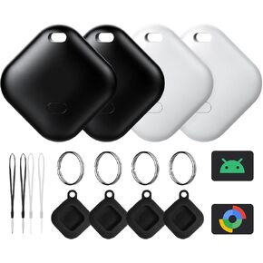 علامة Air Tag لنظام Android، متعقب العلامات - 4 عبوات مع 4 حافظات، يعمل عبر تطبيق Google Find Hub، علامات متتبع Android، مكتشف العناصر للمفتاح، حقيبة الظهر، السفر والتنقل، 2 أسود، 2 أبيض (ليس لنظام iOS) in Kuwait