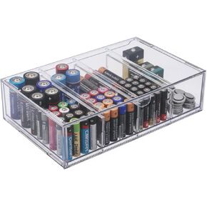 Battery Organizer,Clear Battery Storage Box with lid,8 Slot Battery Storage Case Removable Dividers for Common Types Batteries, Household Container(Clear) in Saudi Arabia