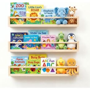 White Nursery Floating Shelves Set of 3– Wall Mounted Kids Bookshelf & Toy Organizer – 16 Inch Rustic Pine Hanging Display Book Shelves for Bedroom, Playroom, and Baby Decor in Saudi Arabia