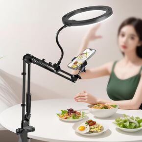 حامل هاتف علوي مع ضوء حلقي، ضوء حلقة سيلفي LED 6.5 بوصة للمكتب، حامل هاتف قابل للتعديل، لتسجيل الفيديو، البث المباشر، فيديو الطبخ in Kuwait