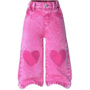 WDIRARA Toddler Girl's Cute Heart Pattern Baggy Jeans Wide Leg Denim Pants in Saudi Arabia