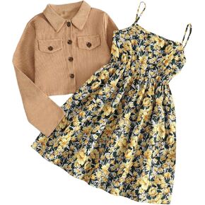 OYOANGLE Girl's 2 Pieces Floral Cami Skirts Dress and Button Down Long Sleeve Jacket Sets in Saudi Arabia