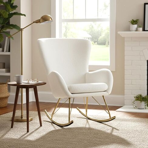 Giantex Rocking Chair Nursery, Upholstered Glider Rocker w/Curved Backrest & Armrests, Detachable Seat Cushion, Electroplated Metal Legs, Modern Accent Chair for Living Room, Bedroom (1) in Saudi Arabia