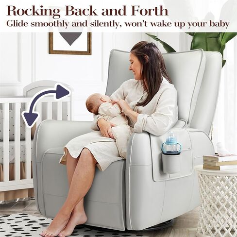 طائرات شراعية كهربائية للحضانة، كرسي هزاز كهربائي دوار، كراسي هزازة مريحة لغرفة المعيشة مع دعم قطني (رمادي فاتح، 41 بوصة × 40 بوصة × 36 بوصة) in Kuwait