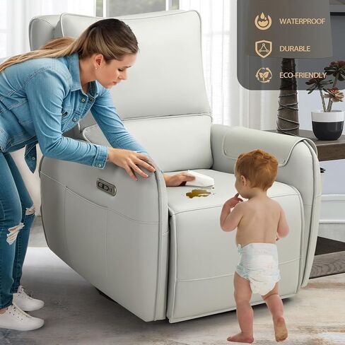 طائرات شراعية كهربائية للحضانة، كرسي هزاز كهربائي دوار، كراسي هزازة مريحة لغرفة المعيشة مع دعم قطني (رمادي فاتح، 41 بوصة × 40 بوصة × 36 بوصة) in Kuwait