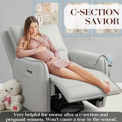 طائرات شراعية كهربائية للحضانة، كرسي هزاز كهربائي دوار، كراسي هزازة مريحة لغرفة المعيشة مع دعم قطني (رمادي فاتح، 41 بوصة × 40 بوصة × 36 بوصة) in Kuwait