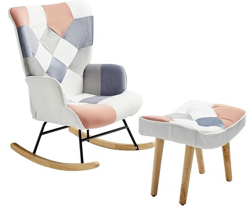 كرسي هزاز للحضانة، كرسي هزاز للأطفال الصغار مع مسند، كرسي مريح، لغرفة النوم وغرفة المعيشة والمساحات الصغيرة، كتان مرقع، ملون in Kuwait