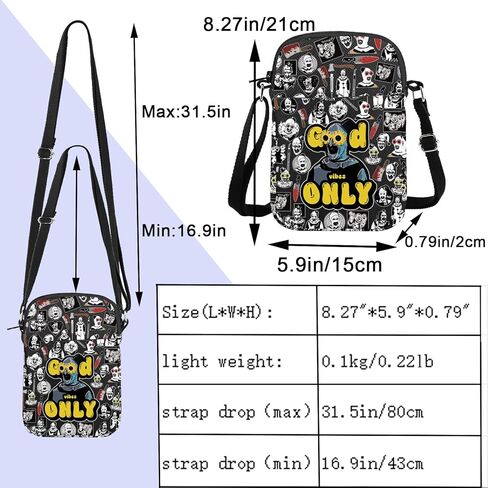 ENSIANTH Sunflower Glasses Clown Crossbody Bag Horror Slasher Serial Killer Movie Lover Gift Scary Halloween Thriller Gift (Good Vibes CB) in Saudi Arabia