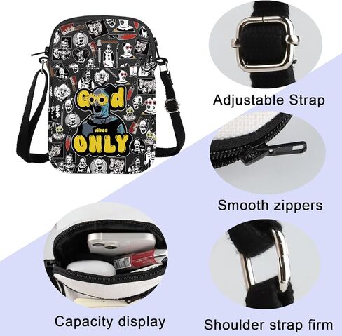 ENSIANTH Sunflower Glasses Clown Crossbody Bag Horror Slasher Serial Killer Movie Lover Gift Scary Halloween Thriller Gift (Good Vibes CB) in Saudi Arabia
