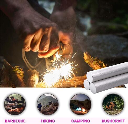 20-Pack 99% Pure Magnesium Fire Starter Rods (3.5x0.63 Inch) Compatible with Camping Survival & Outdoor Emergencies in Kuwait