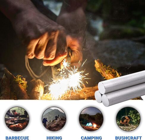 20-Pack 99% Pure Magnesium Fire Starter Rods (3.5x0.63 Inch) Compatible with Camping Survival & Outdoor Emergencies in Kuwait
