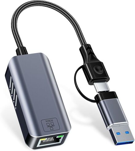 محول USB C إلى إيثرنت 5 جيجابت في الثانية، USB-A وUSB-C إلى RJ45 LAN 5000 ميجابت في الثانية محول شبكة سلكية، محول USB إلى إيثرنت متوافق مع Thunderbolt 4/5، MacBook، Windows، MacOS، Linux، iPhone 17/16/15 in Saudi Arabia