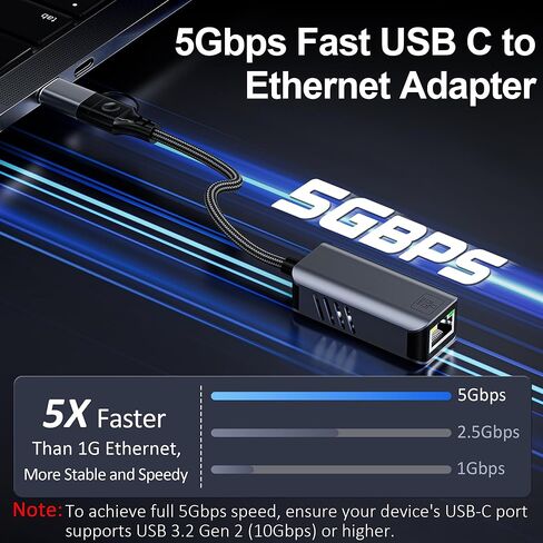 محول USB C إلى إيثرنت 5 جيجابت في الثانية، USB-A وUSB-C إلى RJ45 LAN 5000 ميجابت في الثانية محول شبكة سلكية، محول USB إلى إيثرنت متوافق مع Thunderbolt 4/5، MacBook، Windows، MacOS، Linux، iPhone 17/16/15 in Saudi Arabia
