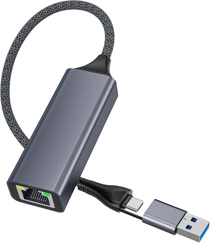 محول USB C إلى إيثرنت 2.5 جيجابت في الثانية، 2 في 1 USB 3.0 ومحول شبكة USB-C إلى RJ45، محول جيجابت LAN بسرعة 2500 ميجا بت في الثانية مع غلاف من الألومنيوم، التوصيل والتشغيل لـ NAS، MacBook Air/Pro، XPS، iPhone 17 Pro/Max in Saudi Arabia