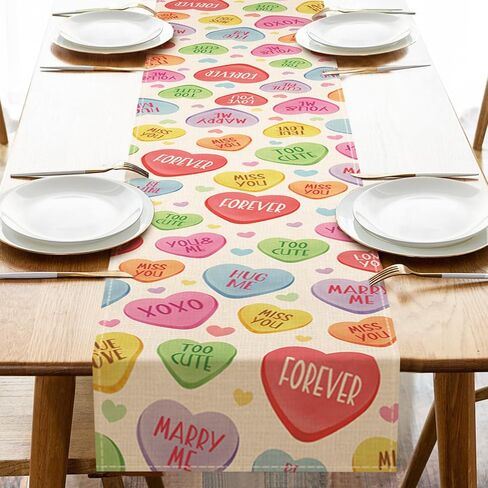 مفرش طاولة عيد الحب، Hello Love Red Hearts Kitchen تزيين طاولة الطعام، الذكرى السنوية لحفلات الزفاف في الأماكن المغلقة وفي الهواء الطلق، ديكور المنزل، مستلزمات الحفلات 13 × 72 بوصة in Saudi Arabia