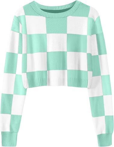 Girls Fall Winter Crop Tops 2026 Sweater Teen Fashion School Cute Long Sleeve Colorblock Kids Knit Sweaters Pullover in Saudi Arabia