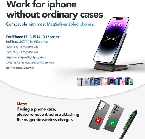 محطة شحن لاسلكية جذابة مغناطيسية 15 وات شاحن سريع لهاتف iPhone 17/17 pro/ 17 Air/ 17 pro max 16/15/14/13/12 in Saudi Arabia