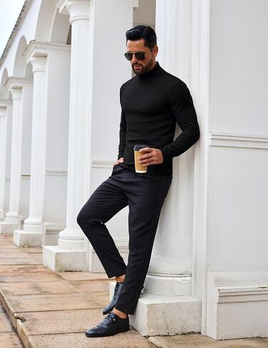 EKLENTSON Men's Turtleneck Sweaters Knitted Pullover Long Sleeve Lightweight Slim Fit Sweater Fall Winter in Kuwait