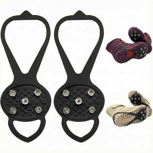 1 Pair Kids Ice Cleats & Shoe Grips, 5-Spike Anti-Slip Traction for Snow & Ice, Universal Fit Crampons & Microspikes for Children's Boots, Sneakers (Multiple Colors/Sizes) in Kuwait