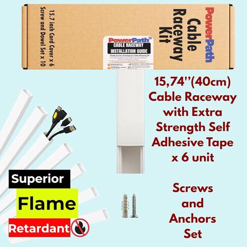 Cable Management Kit – 6 Pack 15.7" (40cm) PVC Cable Raceway with Screws and Anchors – Paintable Wall Cord Cover for TV, Computer, and Home Office – White Wire Hider Channel Set in Saudi Arabia