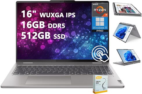لينوفو يوجا 7 16 2 في 1 كمبيوتر محمول احترافي بخاصية الذكاء الاصطناعي | شاشة لمس WUXGA IPS مقاس 16 بوصة | AMD Ryzen 7 8840HS | 16 جيجابايت DDR5 512 جيجابايت SSD | كاميرا FHD IR بإضاءة خلفية ولوحة مفاتيح Win11 Pro مع ملحق DLCA in Saudi Arabia
