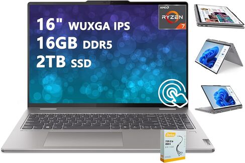 لينوفو يوجا 7 16 2 في 1 كمبيوتر محمول احترافي بخاصية الذكاء الاصطناعي | شاشة لمس WUXGA IPS مقاس 16 بوصة | AMD Ryzen 7 8840HS | 16 جيجابايت DDR5 512 جيجابايت SSD | كاميرا FHD IR بإضاءة خلفية ولوحة مفاتيح Win11 Pro مع ملحق DLCA in Saudi Arabia