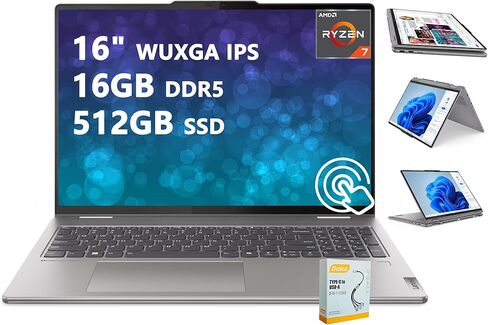 لينوفو يوجا 7 16 2 في 1 كمبيوتر محمول احترافي بخاصية الذكاء الاصطناعي | شاشة لمس WUXGA IPS مقاس 16 بوصة | AMD Ryzen 7 8840HS | 16 جيجابايت DDR5 512 جيجابايت SSD | كاميرا FHD IR بإضاءة خلفية ولوحة مفاتيح Win11 Pro مع ملحق DLCA in Kuwait
