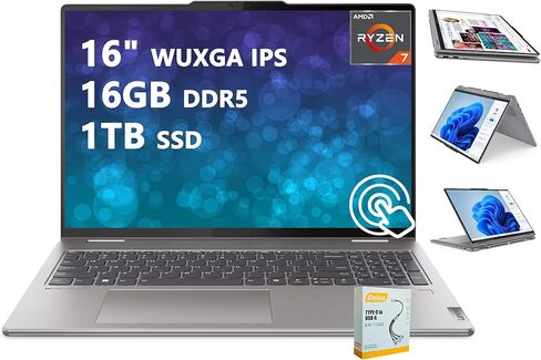 لينوفو يوجا 7 16 2 في 1 كمبيوتر محمول احترافي بخاصية الذكاء الاصطناعي | شاشة لمس WUXGA IPS مقاس 16 بوصة | AMD Ryzen 7 8840HS | 16 جيجابايت DDR5 512 جيجابايت SSD | كاميرا FHD IR بإضاءة خلفية ولوحة مفاتيح Win11 Pro مع ملحق DLCA in Saudi Arabia