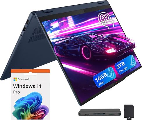 Lenovo Ideapad 5 16" WUXGA Touchscreen 2-in-1 Laptop, AMD Ryzen AI 5 340, 16GB RAM, 1.5TB Storage(512GB SSD+1TB Docking Station Set), Backlit Keyboard, Radeon 840M, Wi-Fi 6, Win 11 Pro, Blue in Saudi Arabia