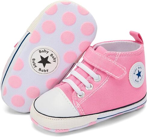 BACSAC Baby Boys Girls Walking Shoes First Newborn Infant Canvas High Top Sneakers with Hook and Loop Breathable Lightweight Non-Slip in Saudi Arabia