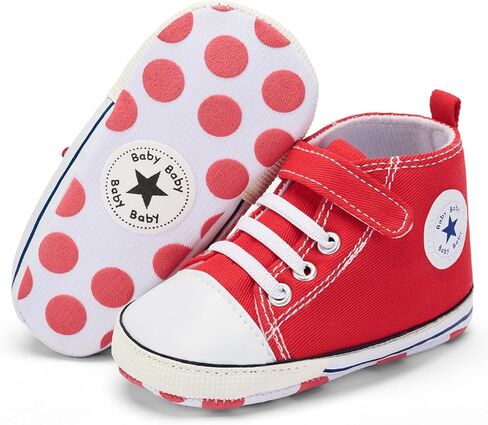 BACSAC Baby Boys Girls Walking Shoes First Newborn Infant Canvas High Top Sneakers with Hook and Loop Breathable Lightweight Non-Slip in Saudi Arabia
