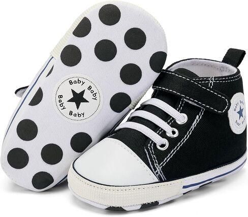 BACSAC Baby Boys Girls Walking Shoes First Newborn Infant Canvas High Top Sneakers with Hook and Loop Breathable Lightweight Non-Slip in Saudi Arabia