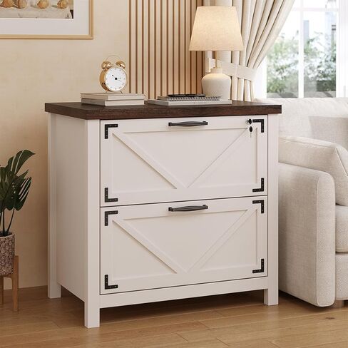 2 Drawer Farmhouse File Cabinet, Wood Filing Cabinets for Home Office, Lateral File Cabinet for Hanging Files Letter/Legal/F4/A4 Size, Brown in Kuwait