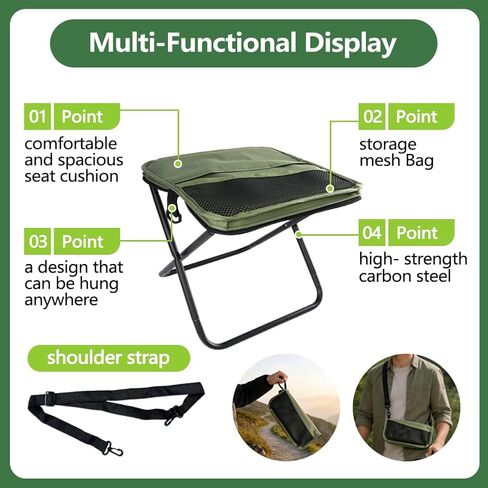 Abnaok 2026 Upgraded Portable Ultralight Collapsible Stool,Camping Chair Max 270lbs,Handbag Style Pocket Foldable Stool for Camping Travel Fishing Hiking and Outdoor Activities in Saudi Arabia