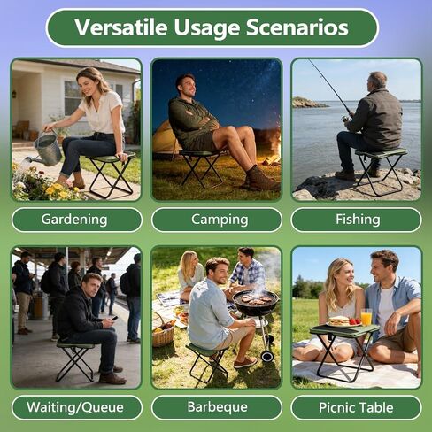 Abnaok 2026 Upgraded Portable Ultralight Collapsible Stool,Camping Chair Max 270lbs,Handbag Style Pocket Foldable Stool for Camping Travel Fishing Hiking and Outdoor Activities in Saudi Arabia