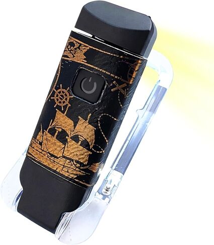 ضوء قراءة قابل لإعادة الشحن عبر USB مع مشبك، تصميم من الجلد الصناعي على شكل قرصان، 3 أوضاع إضاءة، ضوء كتاب مخصص (أزرق/فضي (الاسم)) in Saudi Arabia