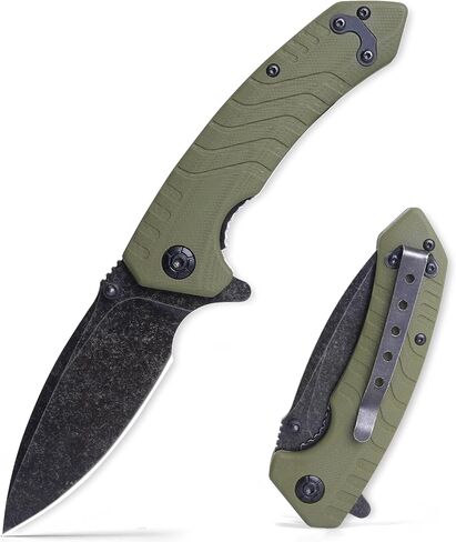 سكين جيب قابل للطي، 3.3 بوصة D2 شفرة فولاذية G10 مقبض سكين EDC صغير مع قفل بطانة، مشبك جيب للرجال والنساء، أداة مثالية للتخييم والصيد والبقاء على قيد الحياة in Kuwait