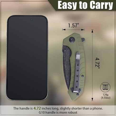 سكين جيب قابل للطي، 3.3 بوصة D2 شفرة فولاذية G10 مقبض سكين EDC صغير مع قفل بطانة، مشبك جيب للرجال والنساء، أداة مثالية للتخييم والصيد والبقاء على قيد الحياة in Kuwait