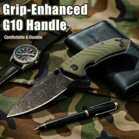 سكين جيب قابل للطي، 3.3 بوصة D2 شفرة فولاذية G10 مقبض سكين EDC صغير مع قفل بطانة، مشبك جيب للرجال والنساء، أداة مثالية للتخييم والصيد والبقاء على قيد الحياة in Kuwait
